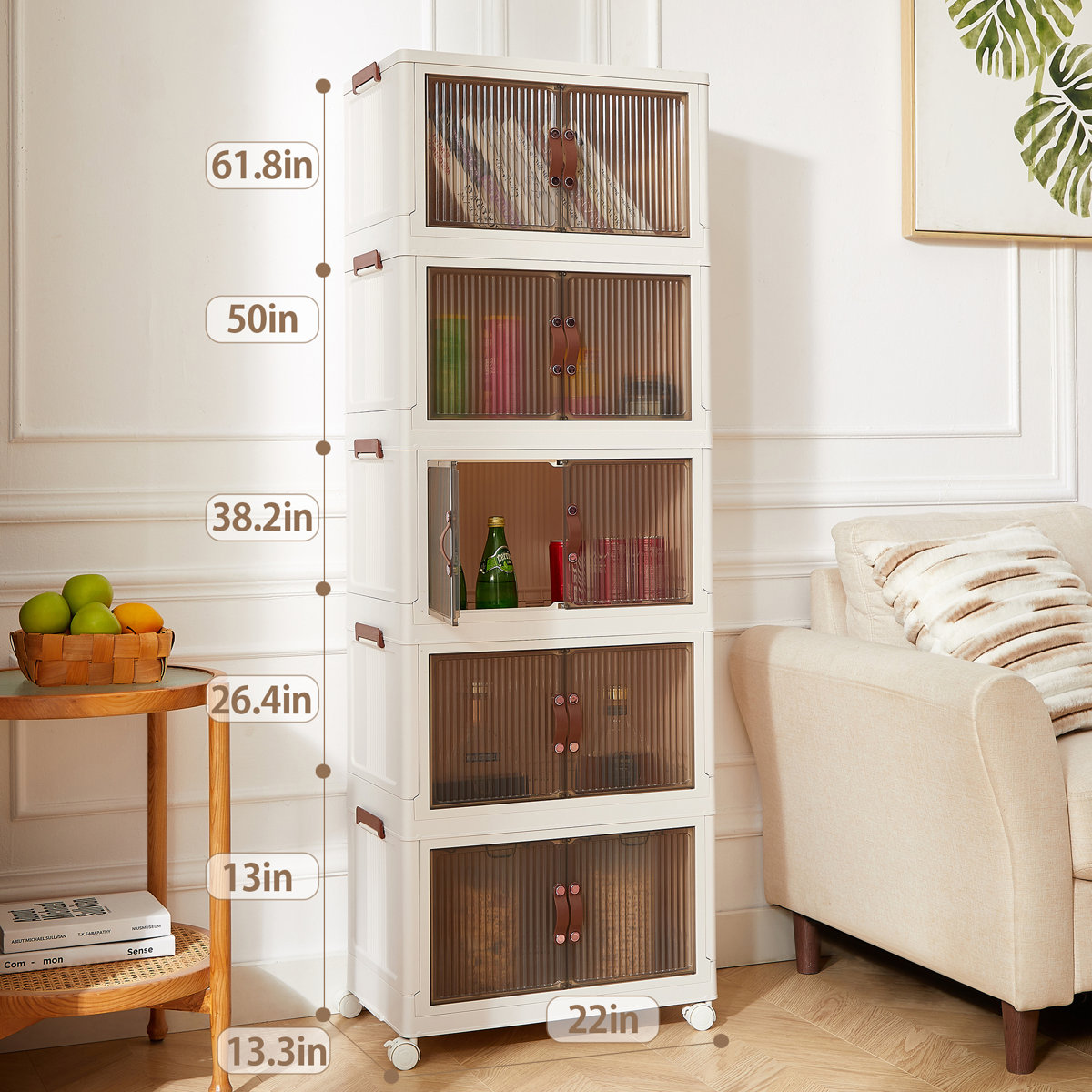 5 Layers Stackable Storage Box with Wheels for Home Living Room Office Wardrobe